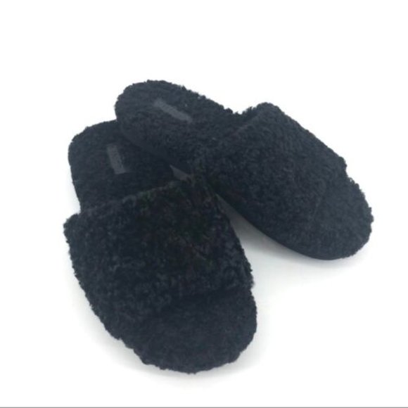 Vince Kalina Black Shearling Slipper Slides Open Toe Size 8 - Picture 2 of 9